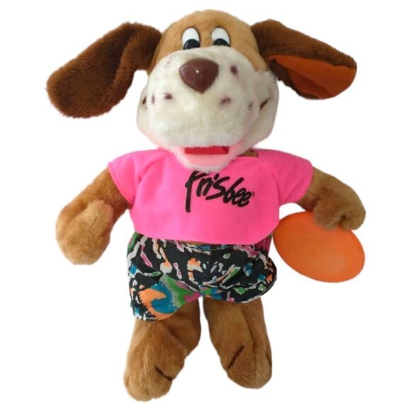 Frisbee Dog Stuffed Animal Plush Neon Promotional Pmi Toys Kransco Wham O 1991. - Picture 4 of 16